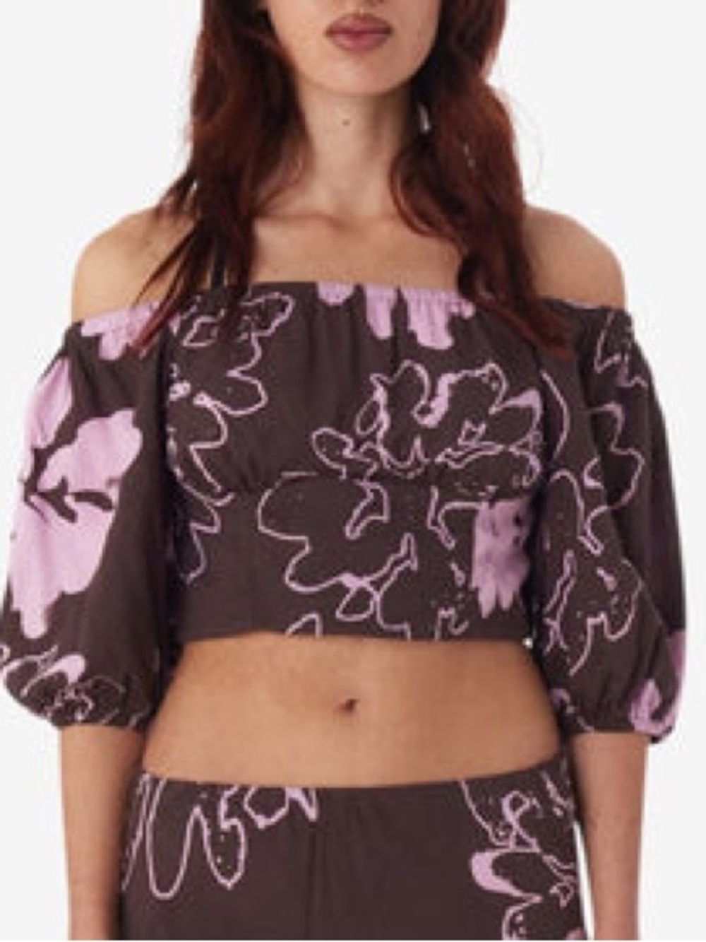 NWT Obey XS Brown Pink Zinnia Cold Shoulder Floral Print Top